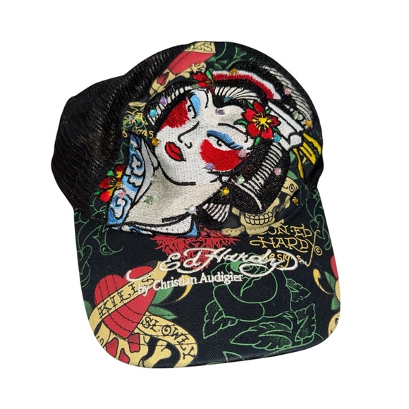 Ed Hardy Christina Aguilera Vibrant Graphic Trucker adjustable baseball Cap Hat - Picture 10 of 10